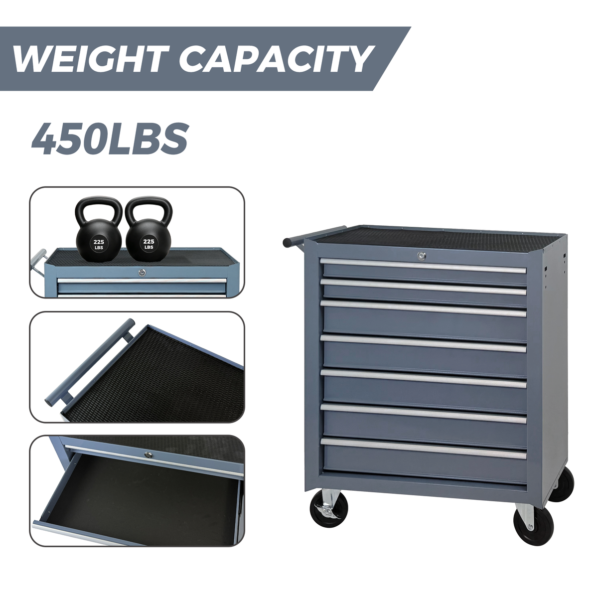 Rolling Tool Chest with 7-Drawer Tool Box - Grey, photo 8 of 9