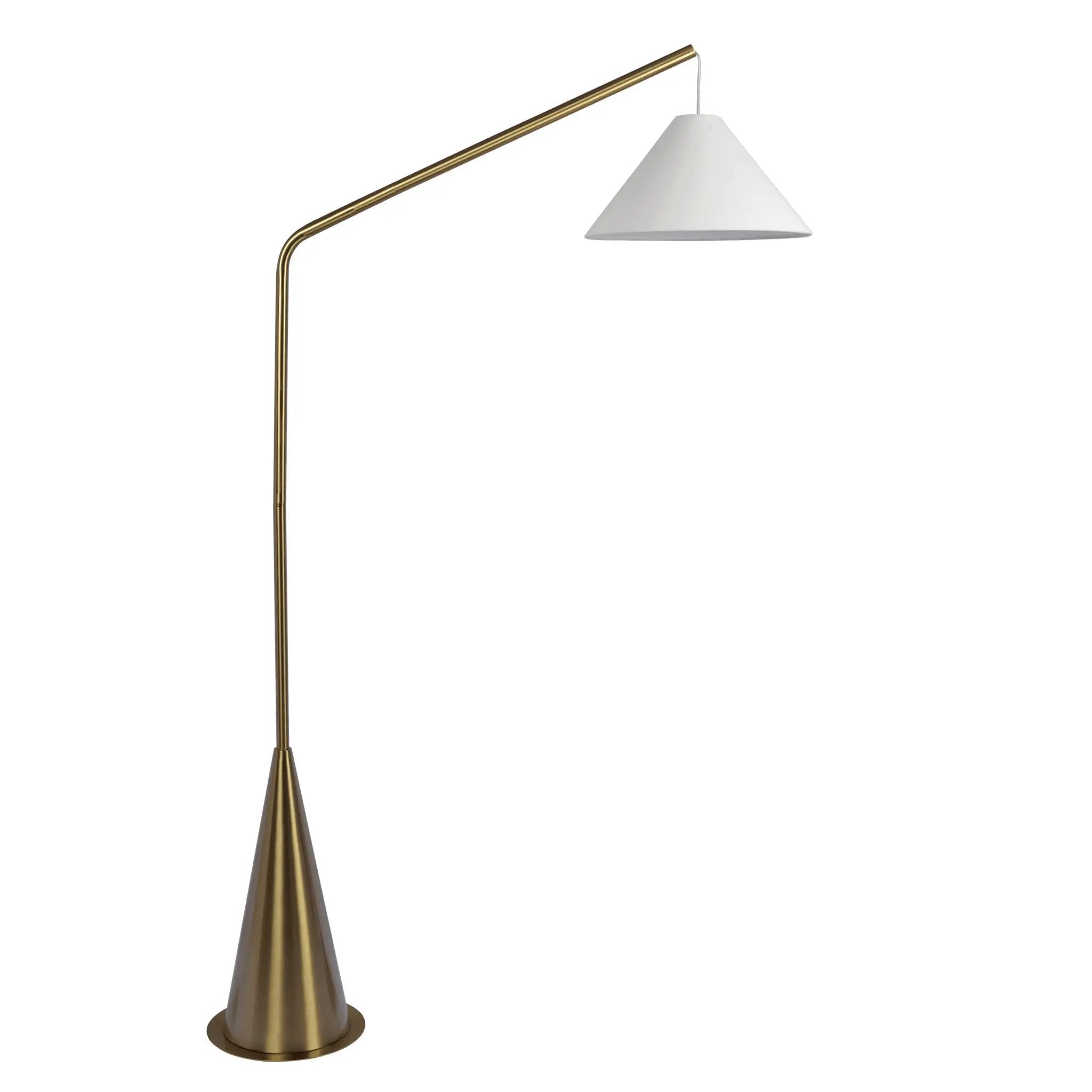 Lisbon - Floor Lamp With On / Off Switch Coned Base Hanging Shade - Antique Brass / White by HouseOfZazla