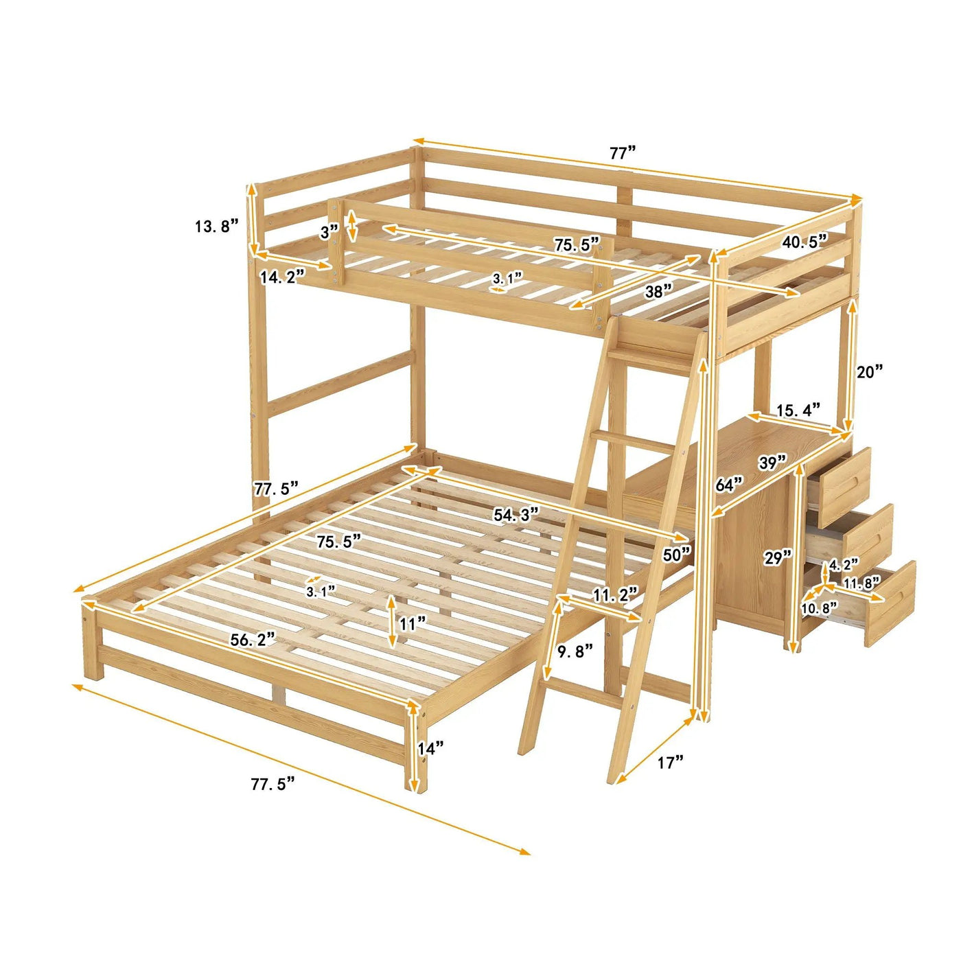 Bunk Bed With Built In Desk And 3 Drawers by HouseOfZazla