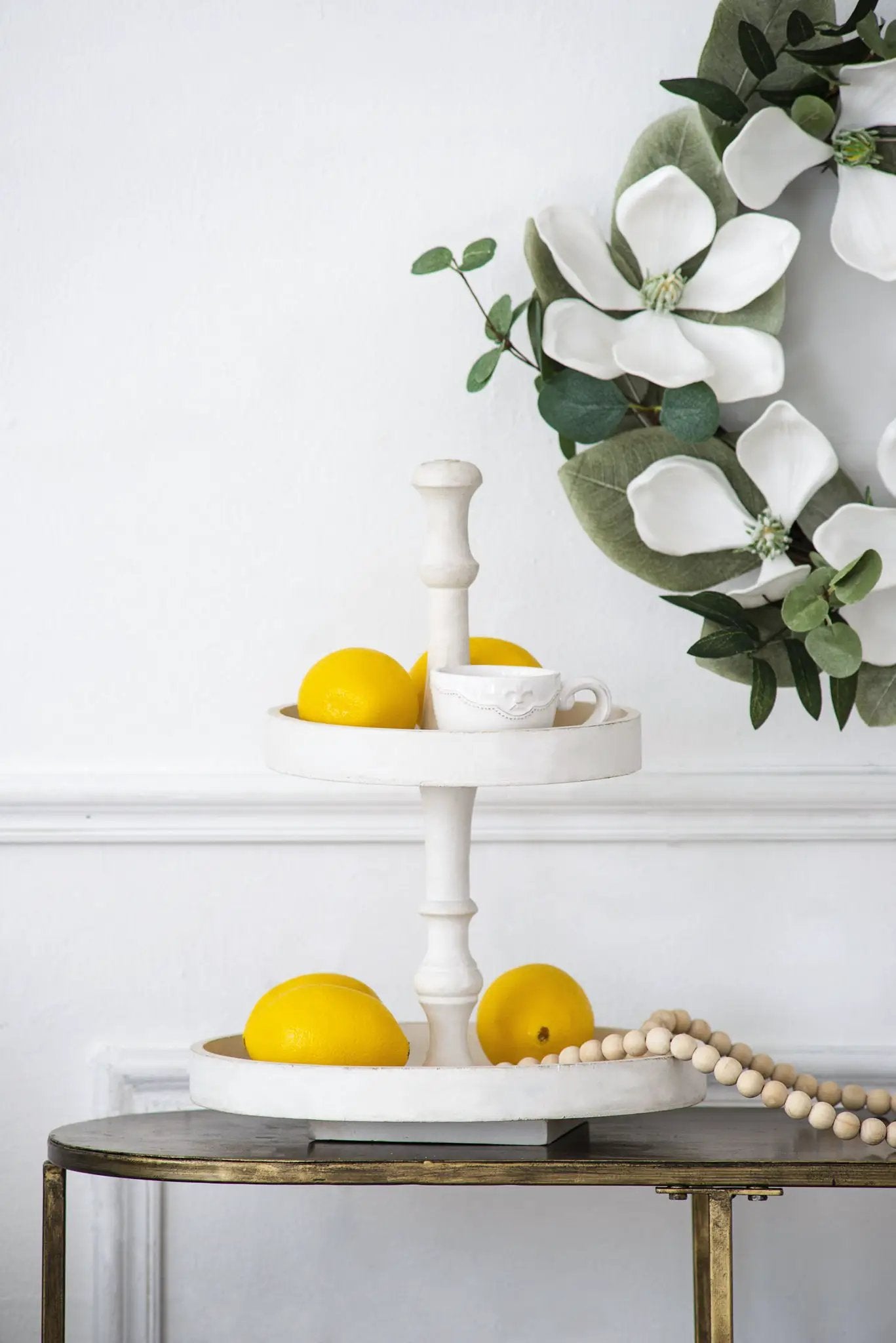Two Tiered Round Wooden Tray - White by Unique Piece Furniture