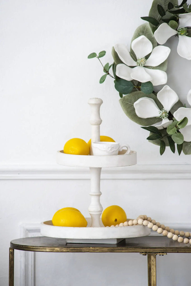 Two Tiered Round Wooden Tray - White by Unique Piece Furniture