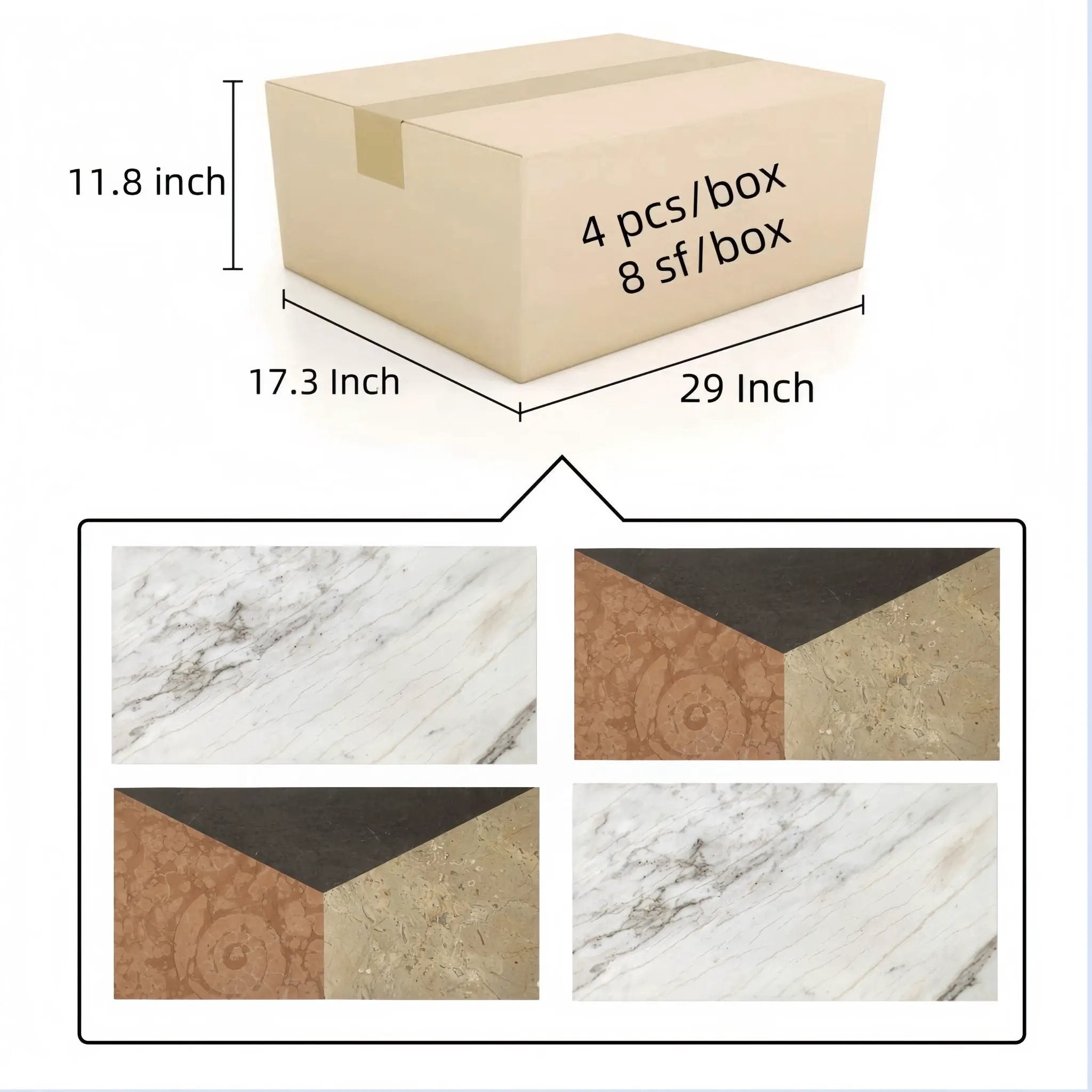 Waterjet Marble 4 Color Marble For Floor And Wall Polished Marble Tile Stone 1 Box Each Pattern 2 Pieces - White / Multi by HouseOfZazla