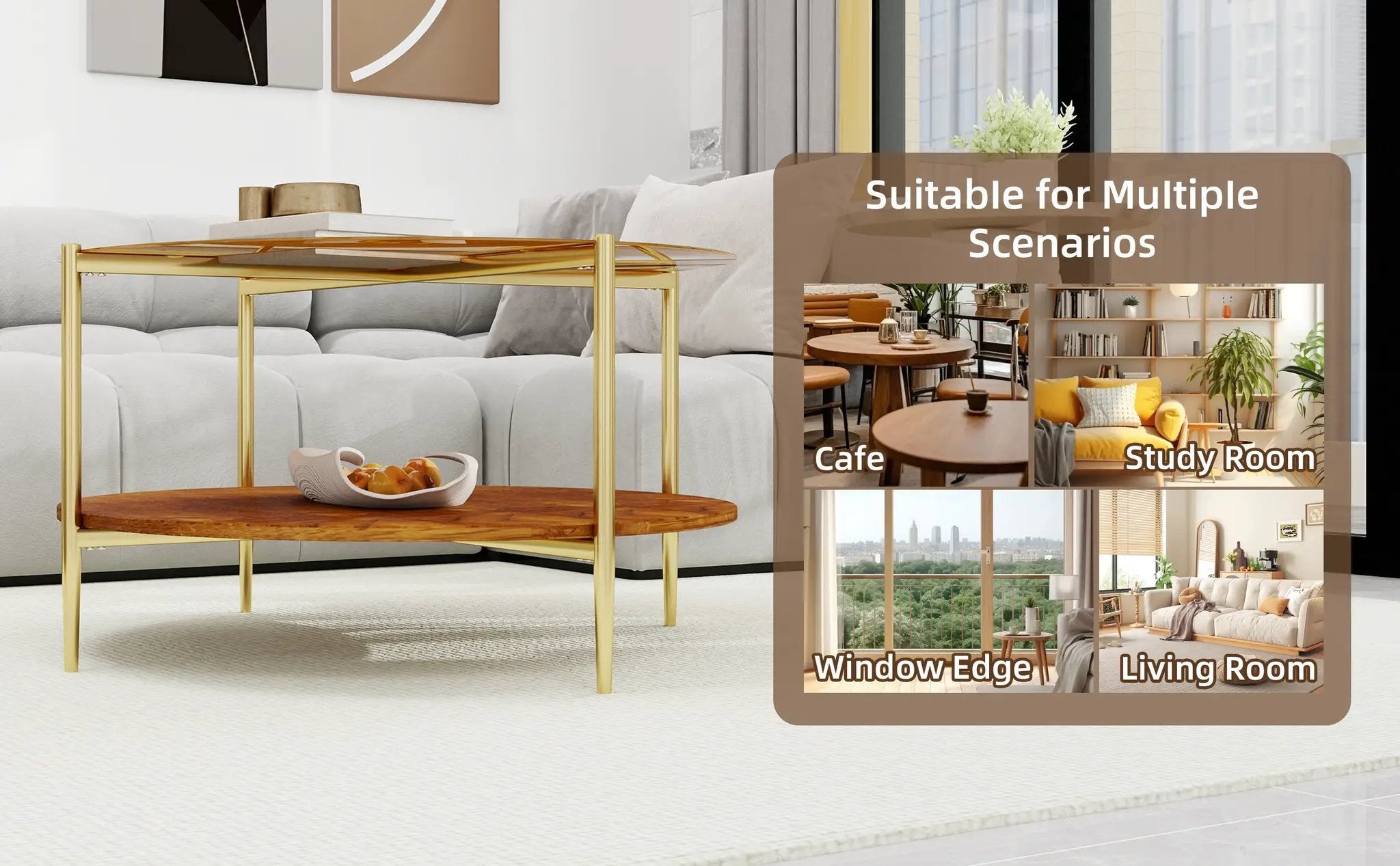 Luxurious Round Coffee Table with Gold-Tinted Tempered Glass Top by HouseOfZazla