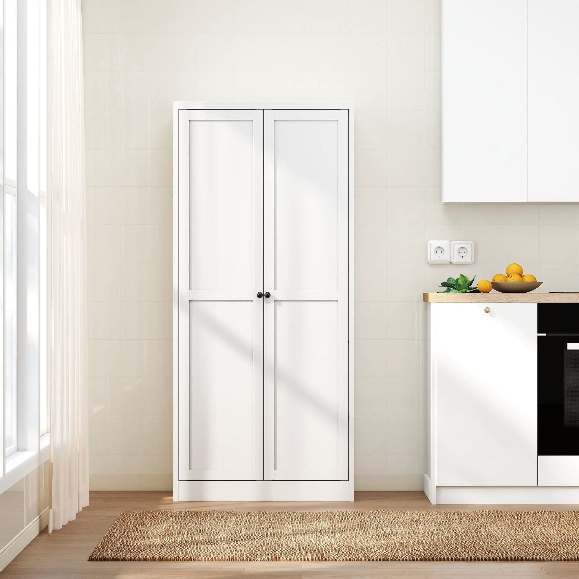 Metal Kitchen Pantry Cabinet With Adjustable Storage And 4 Heavy Duty Shelves - White by Unique Piece Furniture