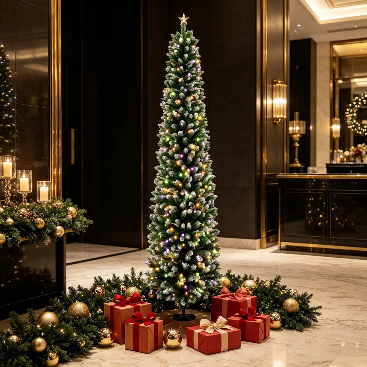 8ft Flocked Pencil Prelit Christmas Tree, Dual-Color by HouseOfZazla