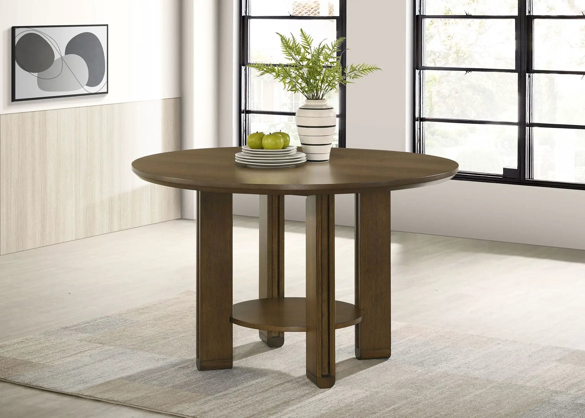 Ottowa 47-inch Round Wood Dining Table with Shelf Brown by Unique Piece Furniture