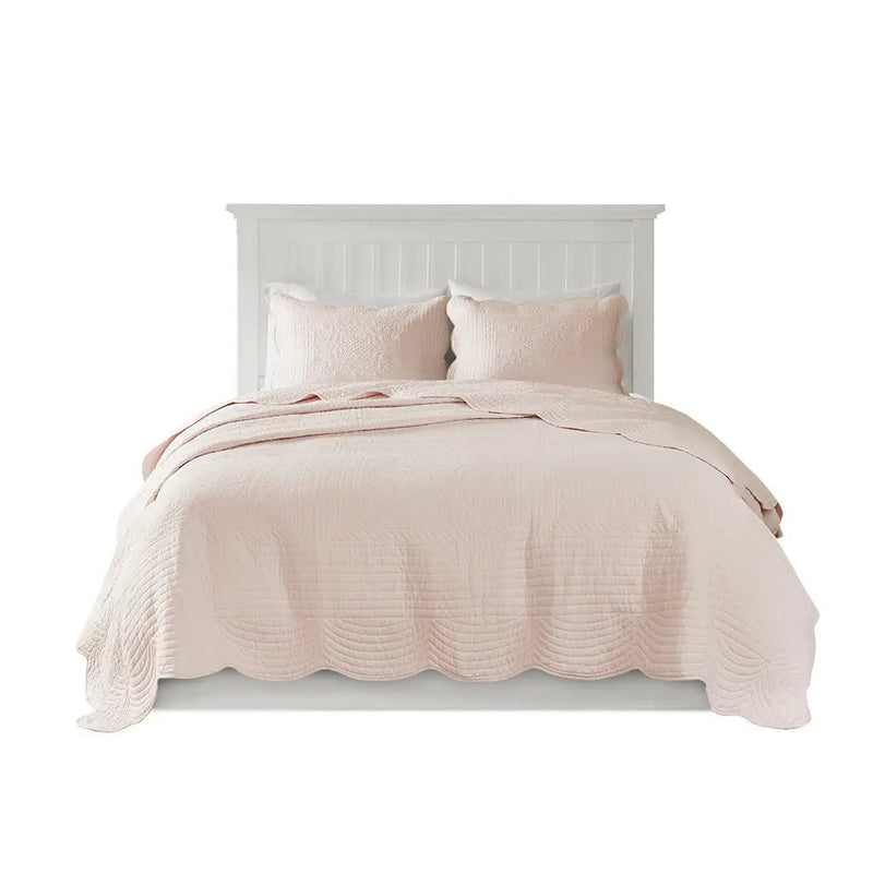 3 Piece Reversible Scalloped Edge Quilt Set - Blush King/Cal King by HouseOfZazla