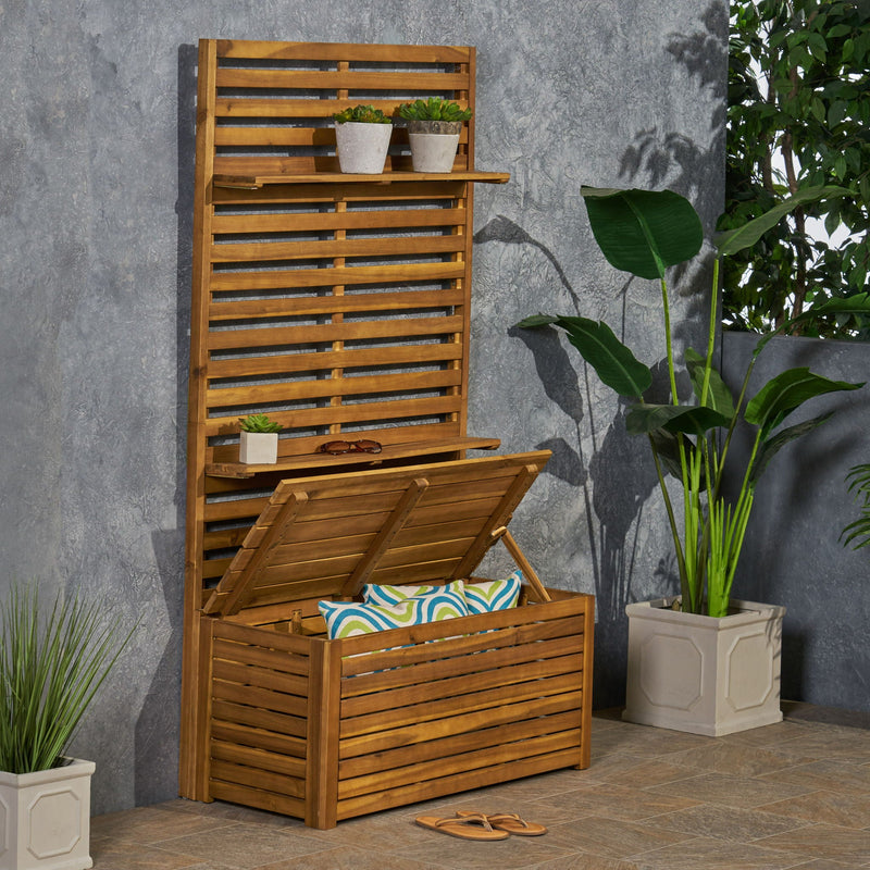 Storage Bench With Rack - Teak by HouseOfZazla