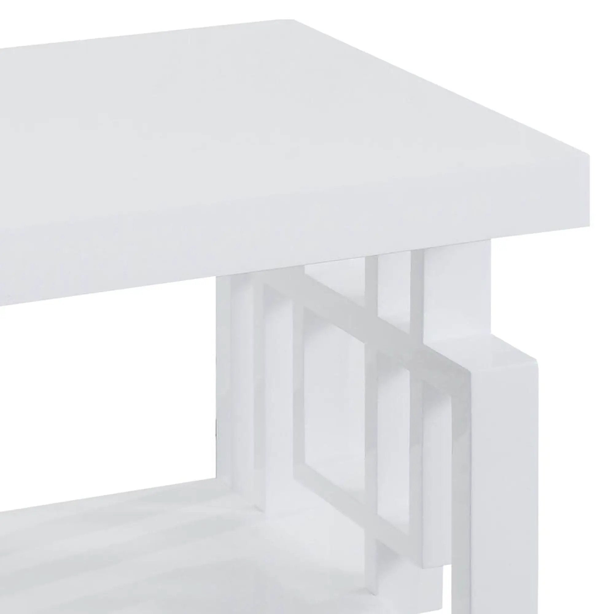Rectangular End Table With Geometric Design And Open Shelf - White by HouseOfZazla