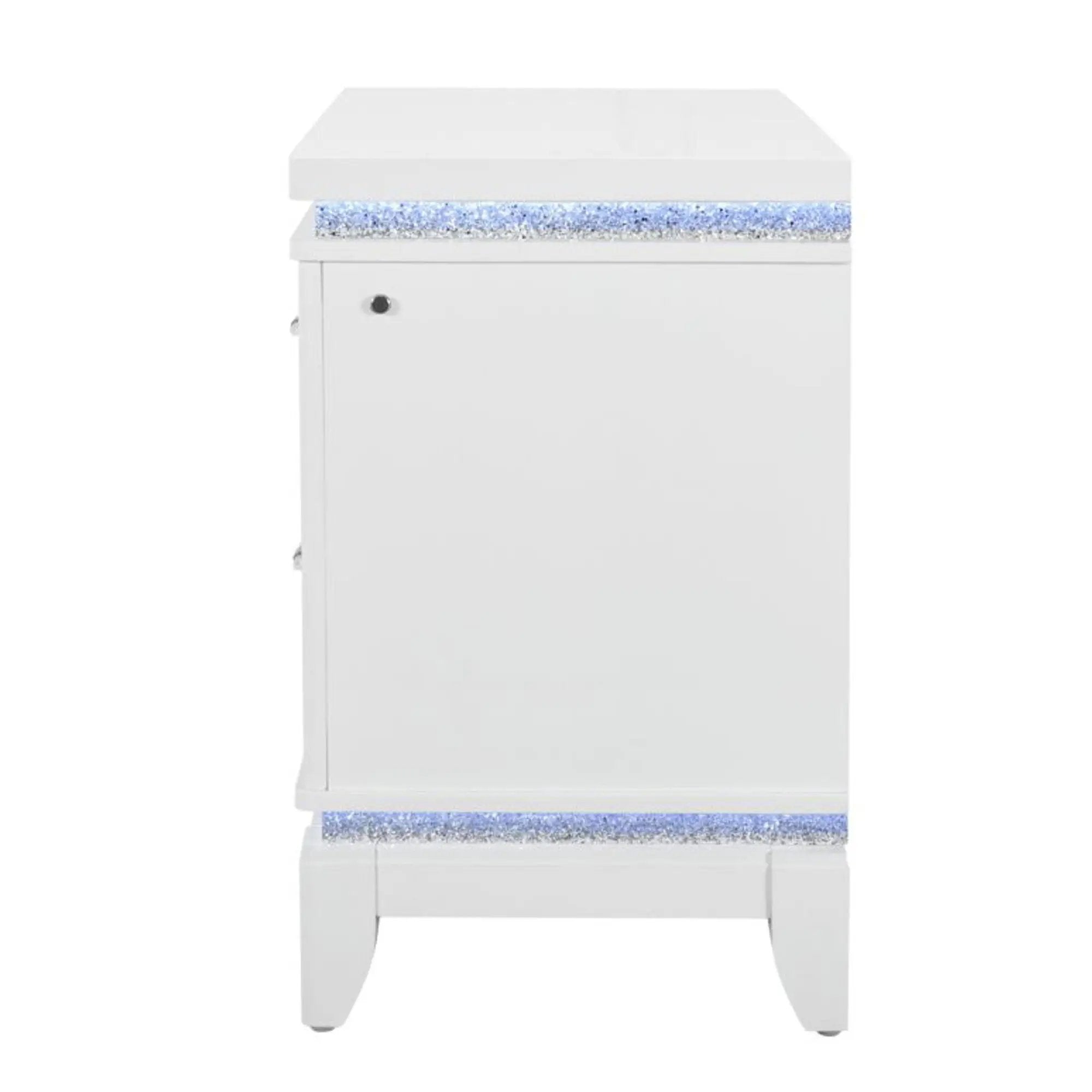 Adalid - Nightstand With Glittered Drawer Front And LED Lighting - White by Unique Piece Furniture