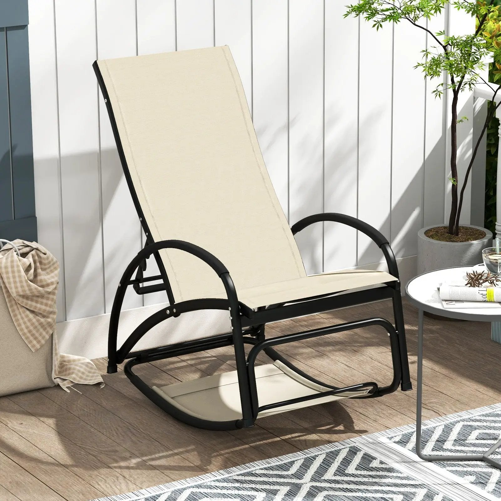 2-in-1 Outdoor Rocking Chair with 4-Position Adjustable Backrest for Patio Porch Poolside by DirectDeals
