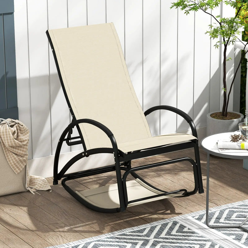 2-in-1 Outdoor Rocking Chair with 4-Position Adjustable Backrest for Patio Porch Poolside by DirectDeals