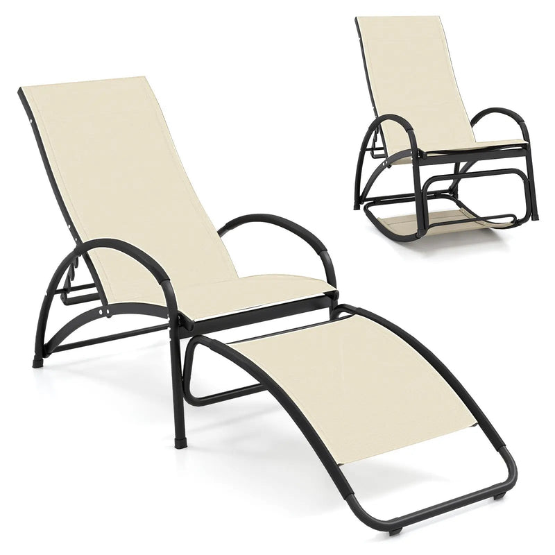 2-in-1 Outdoor Rocking Chair with 4-Position Adjustable Backrest for Patio Porch Poolside by DirectDeals