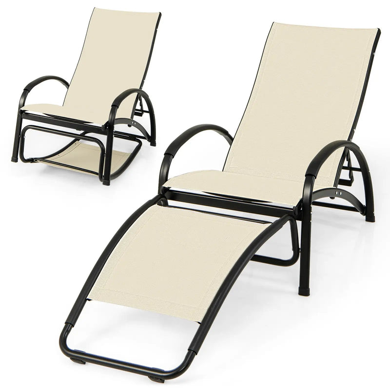 2-in-1 Outdoor Rocking Chair with 4-Position Adjustable Backrest for Patio Porch Poolside by DirectDeals