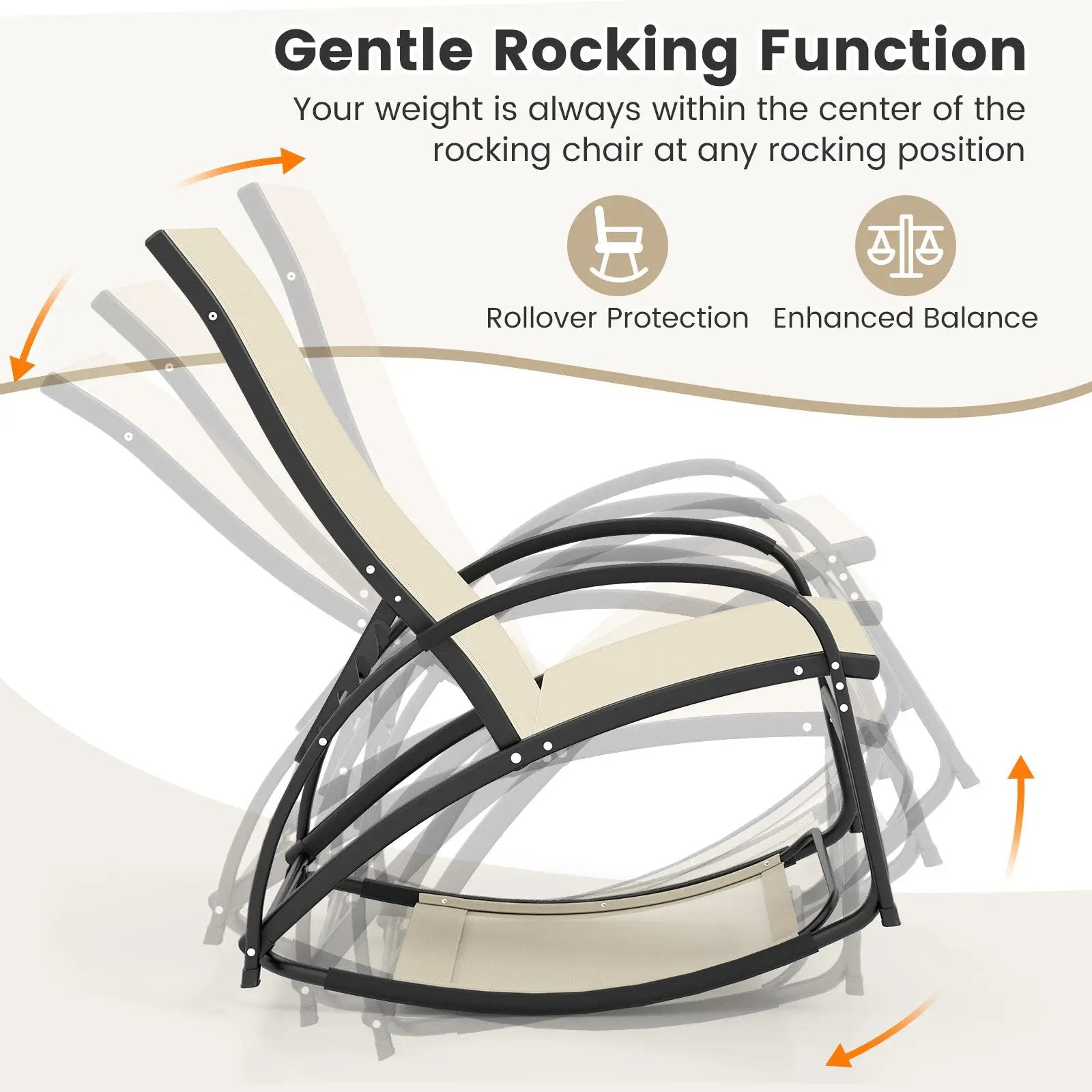 2-in-1 Outdoor Rocking Chair with 4-Position Adjustable Backrest for Patio Porch Poolside by DirectDeals