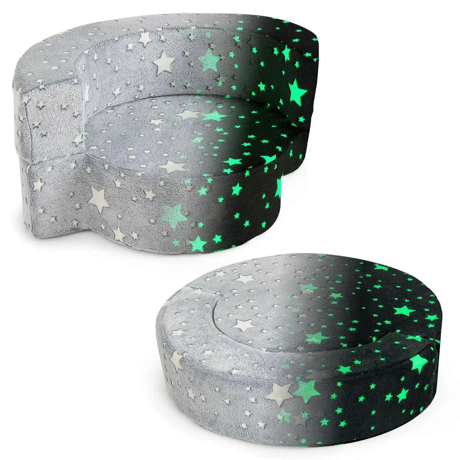 2-in-1 Toddler Chair Glow in the Dark Kids Couch with Cover Convertible Sofa-Gray by DirectDeals
