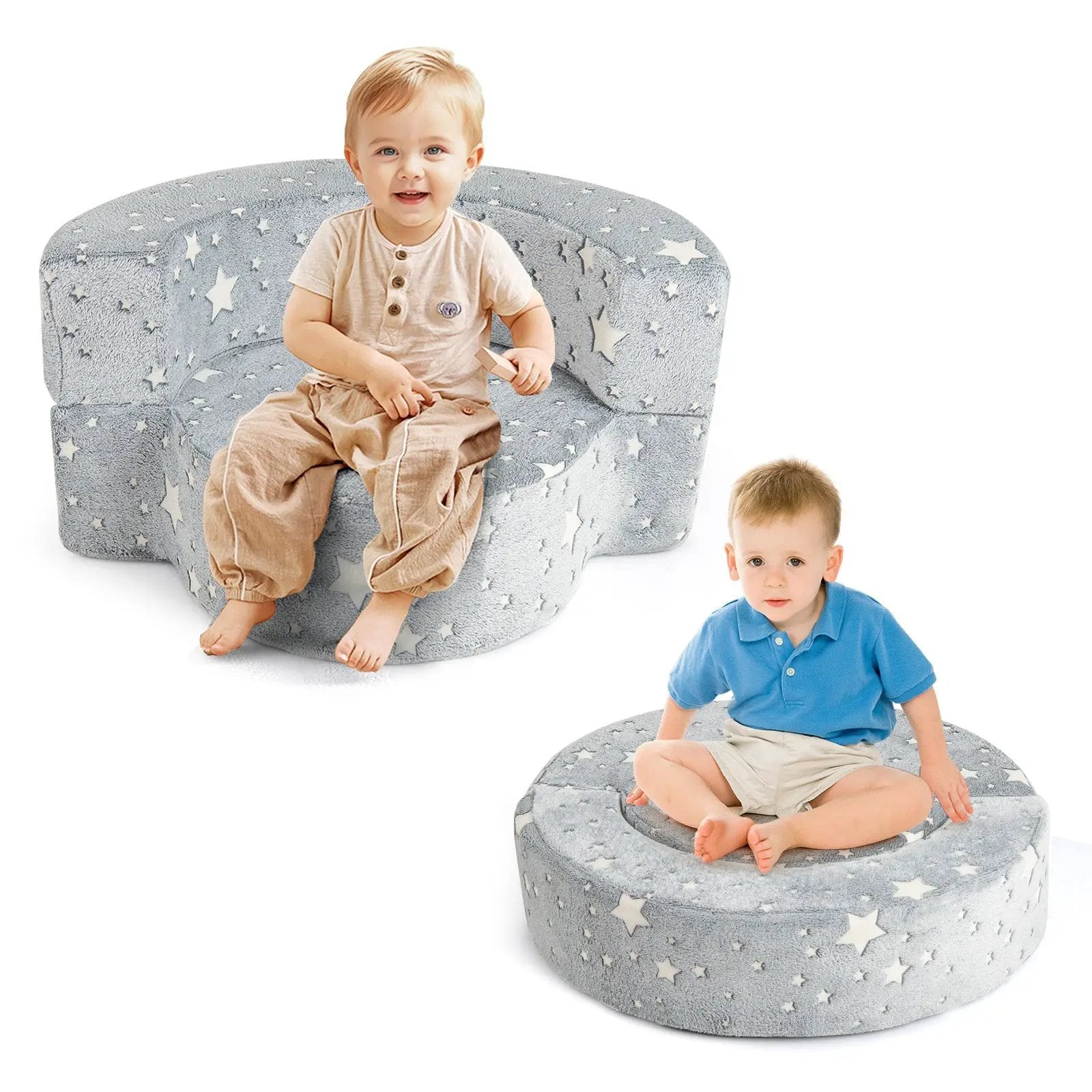2-in-1 Toddler Chair Glow in the Dark Kids Couch with Cover Convertible Sofa-Gray by DirectDeals