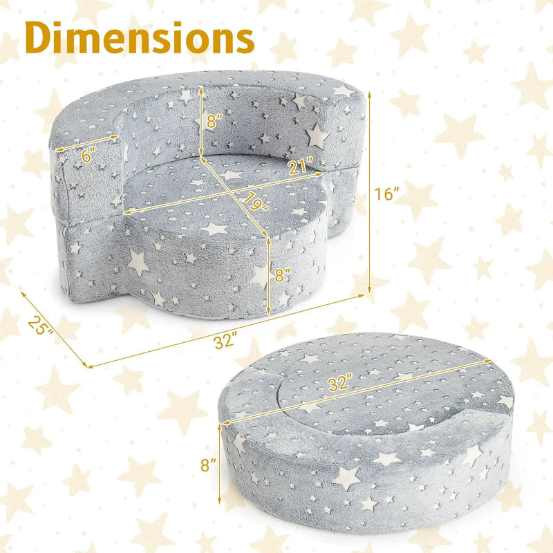 2-in-1 Toddler Chair Glow in the Dark Kids Couch with Cover Convertible Sofa-Gray by DirectDeals