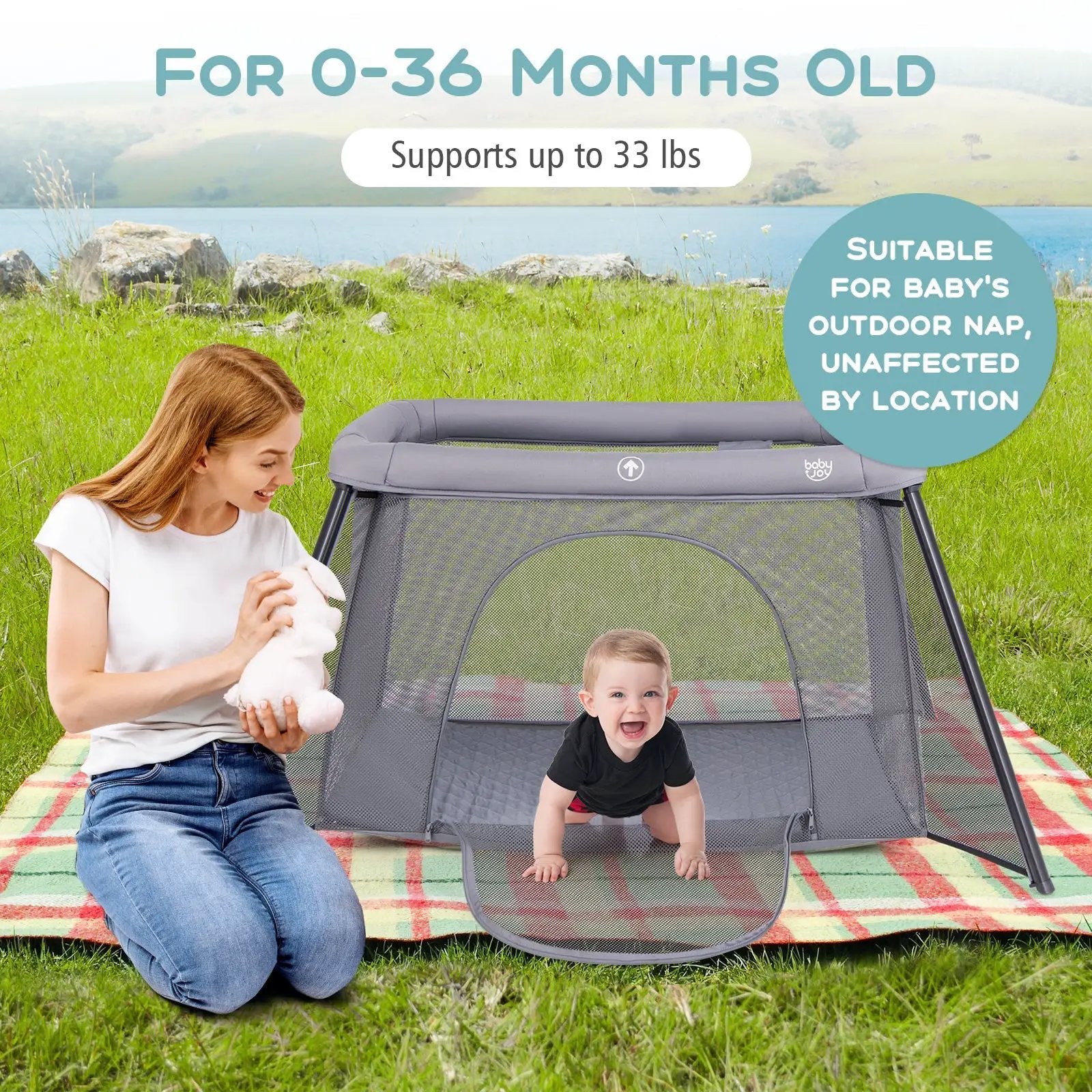 2-in-1 Portable Baby Playpen with Safety Enclosure and Padded Mattress-Dark Gray by DirectDeals