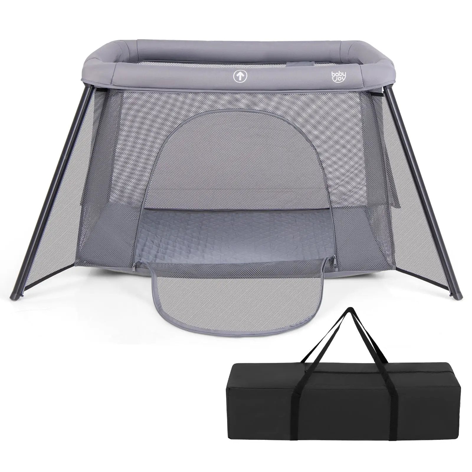 2-in-1 Portable Baby Playpen with Safety Enclosure and Padded Mattress-Dark Gray by DirectDeals