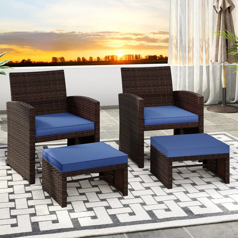 Multipurpose Outdoor 2 Pieces Patio PE Rattan Ottomans Footstool by DirectDeals