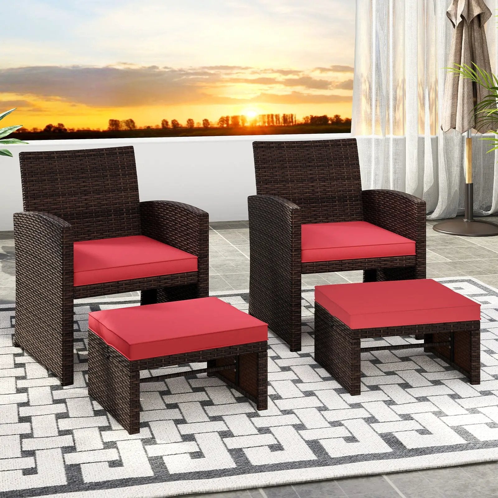 Multipurpose Outdoor 2 Pieces Patio PE Rattan Ottomans Footstool by DirectDeals