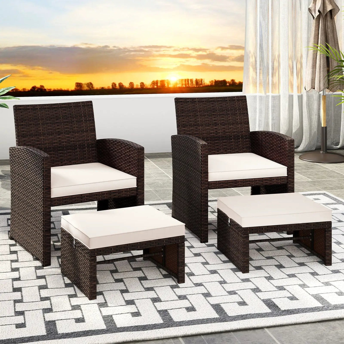 Multipurpose Outdoor 2 Pieces Patio PE Rattan Ottomans Footstool, photo 7 of 32