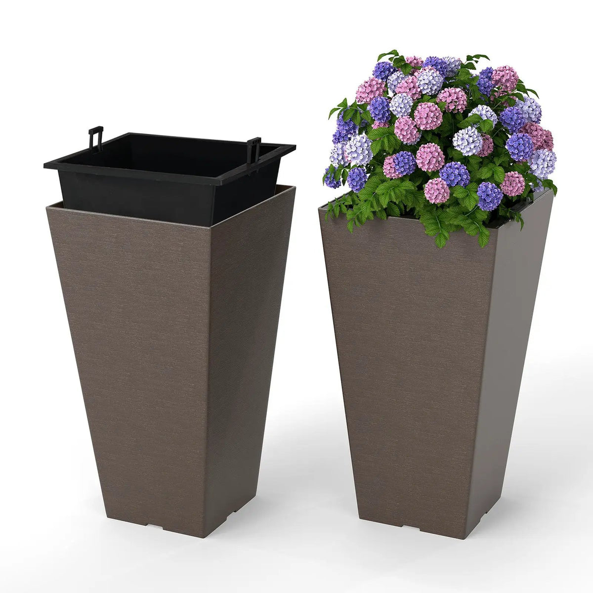 Set of 2 Square Taper Planter with Removable Inner Bucket and Optional Drainage Hole, photo 11 of 16