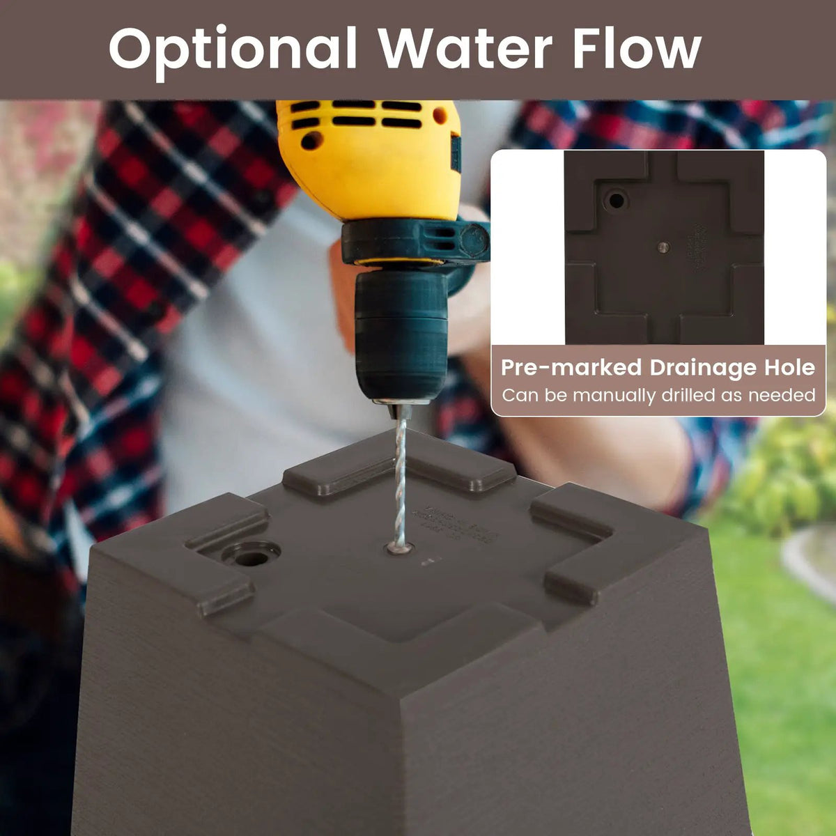 Set of 2 Square Taper Planter with Removable Inner Bucket and Optional Drainage Hole, photo 3 of 16
