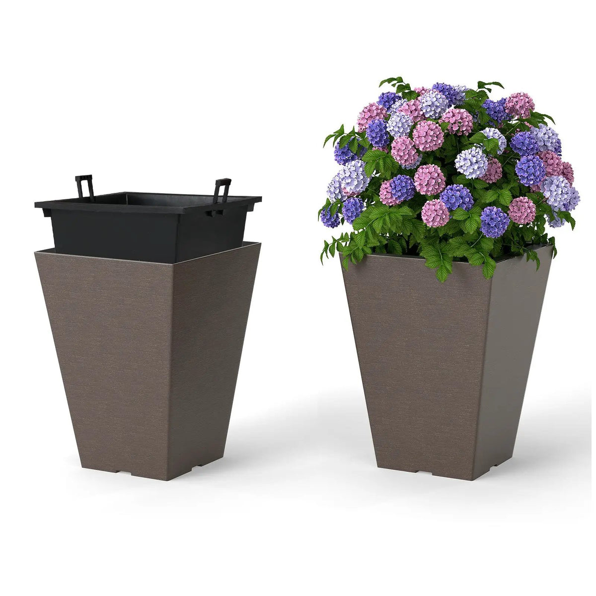 Set of 2 Square Taper Planter with Removable Inner Bucket and Optional Drainage Hole, photo 12 of 16