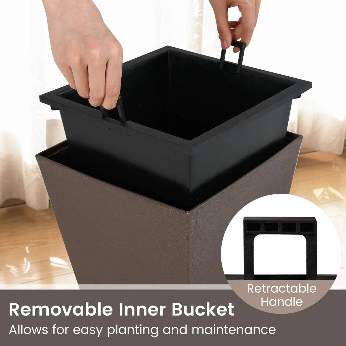 Set of 2 Square Taper Planter with Removable Inner Bucket and Optional Drainage Hole, photo 2 of 16