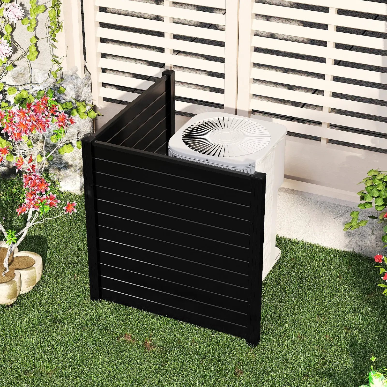 Freestanding 48 x 48 Inch Air Conditioner Fence with Metal Ground Stakes by DirectDeals