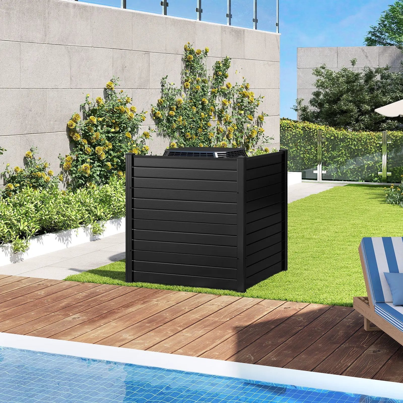 Freestanding 48 x 48 Inch Air Conditioner Fence with Metal Ground Stakes by DirectDeals