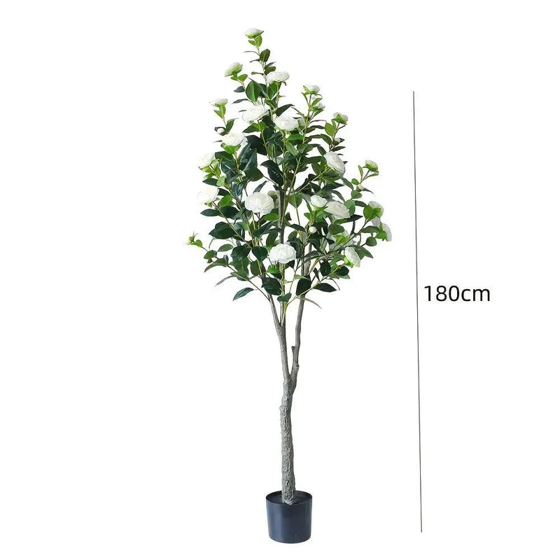 2pcs Artificial Camellia Tree with Realistic Trunk, Leaves, Flowers & Planter - 149.35cm/179.83cm Indoor Fake Plants with Lifelike Blooms, High-Quality Plastic & Steel Wire Construction, No Maintenance Required, Year-Round Ho by House Of Avana