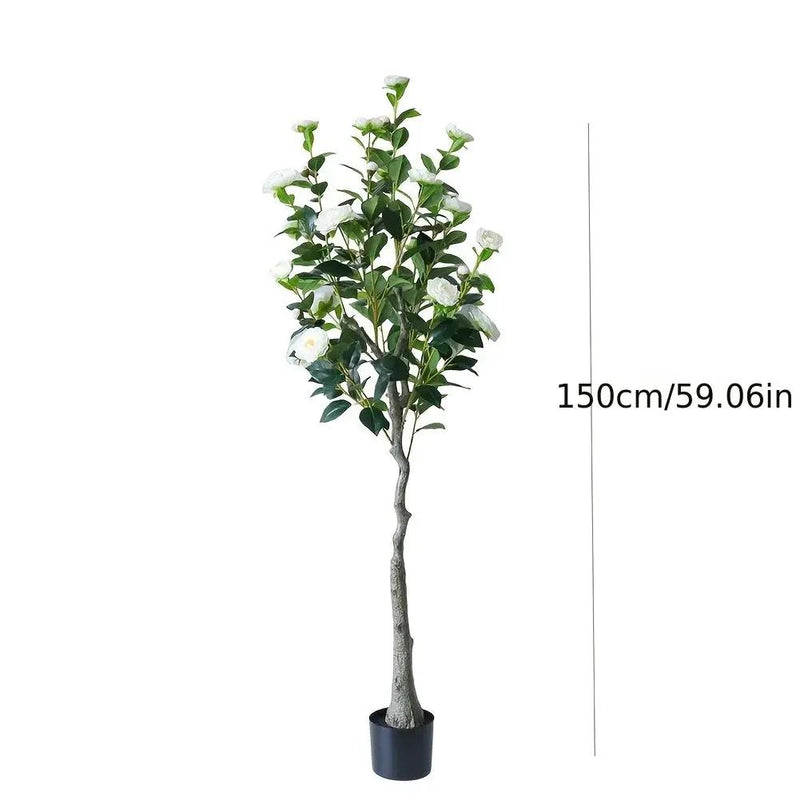2pcs Artificial Camellia Tree with Realistic Trunk, Leaves, Flowers & Planter - 149.35cm/179.83cm Indoor Fake Plants with Lifelike Blooms, High-Quality Plastic & Steel Wire Construction, No Maintenance Required, Year-Round Ho by House Of Avana