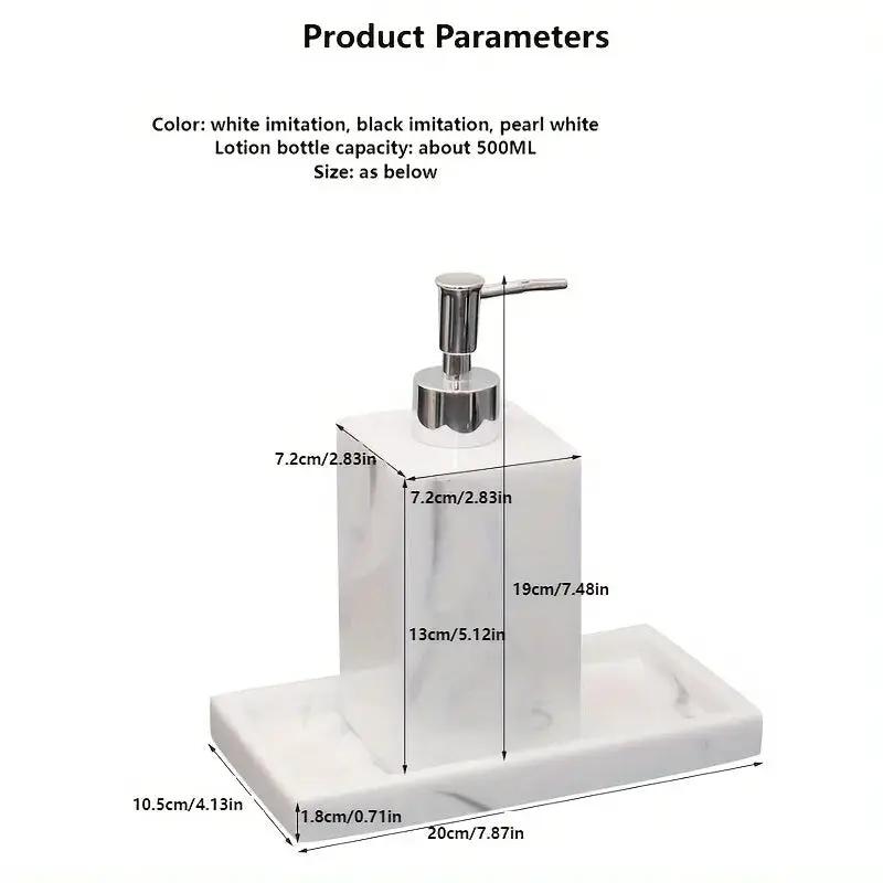 2pcs Bathroom Accessory Set, Marble Look, 500ml Soap Dispenser With Matching Tray, Elegant Countertop Decor by House Of Avana