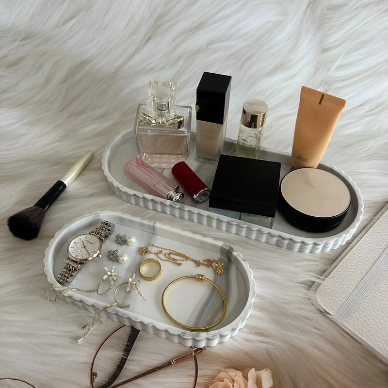 2pcs Bathroom Vanity Tray, 19.81cm And 29.97cm Marble Pattern Bathroom Trays For Counter, Perfume Key Trinket Ring Tray, Countertop Vanity Tray For Kitchen by House Of Avana