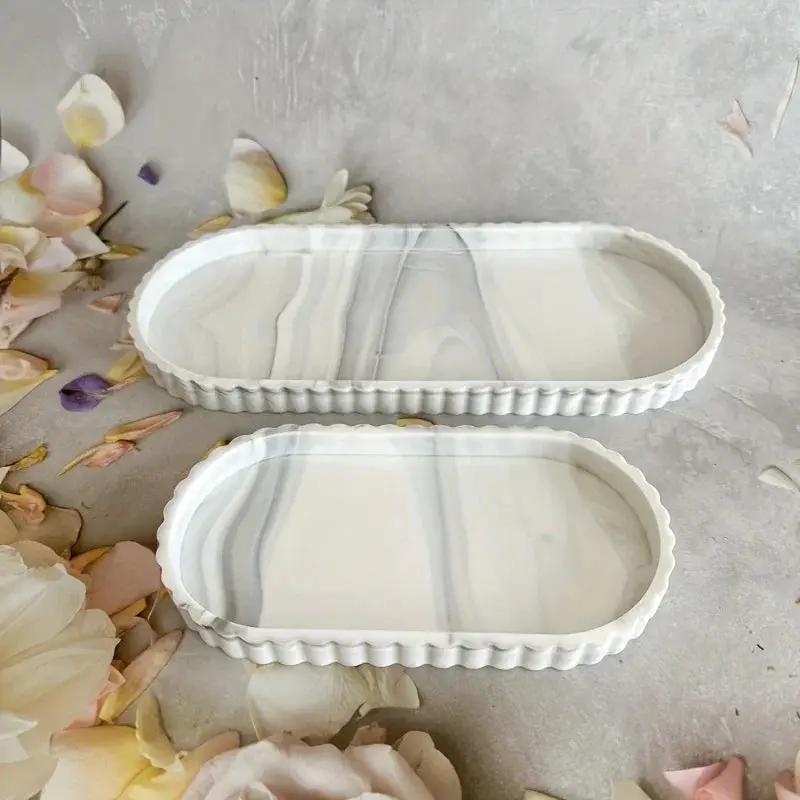 2pcs Bathroom Vanity Tray, 19.81cm And 29.97cm Marble Pattern Bathroom Trays For Counter, Perfume Key Trinket Ring Tray, Countertop Vanity Tray For Kitchen by House Of Avana