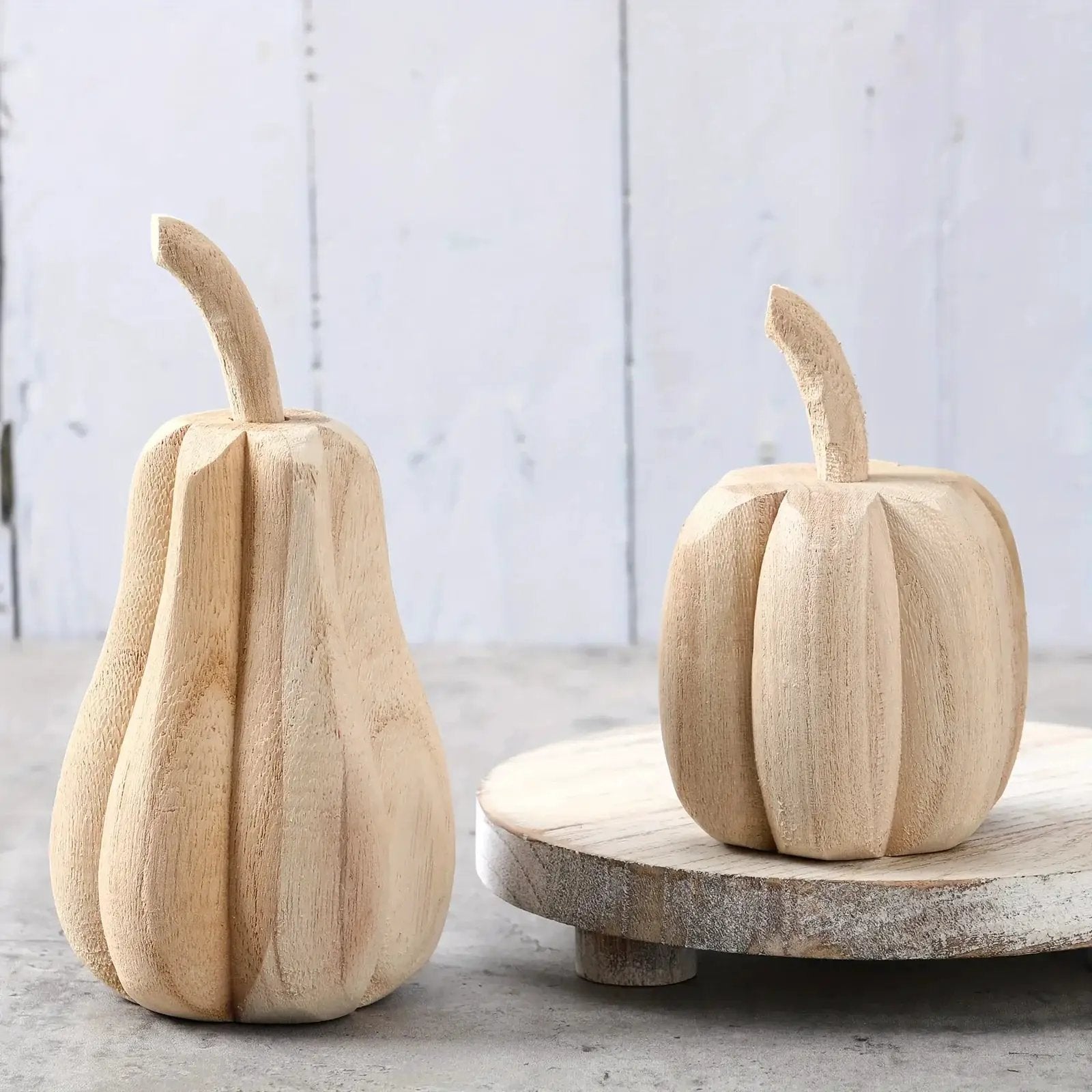2pcs Hand-Carved Paulownia Wood Pumpkins - 6.5" & 4.5" Farmhouse Thanksgiving Decor, Natural Wood Grain Harvest Table Centerpiece, Rustic Home Signage, No Electricity Needed, Farmhouse Rustic Decor, Seasonal Table Centerpiece by House Of Avana