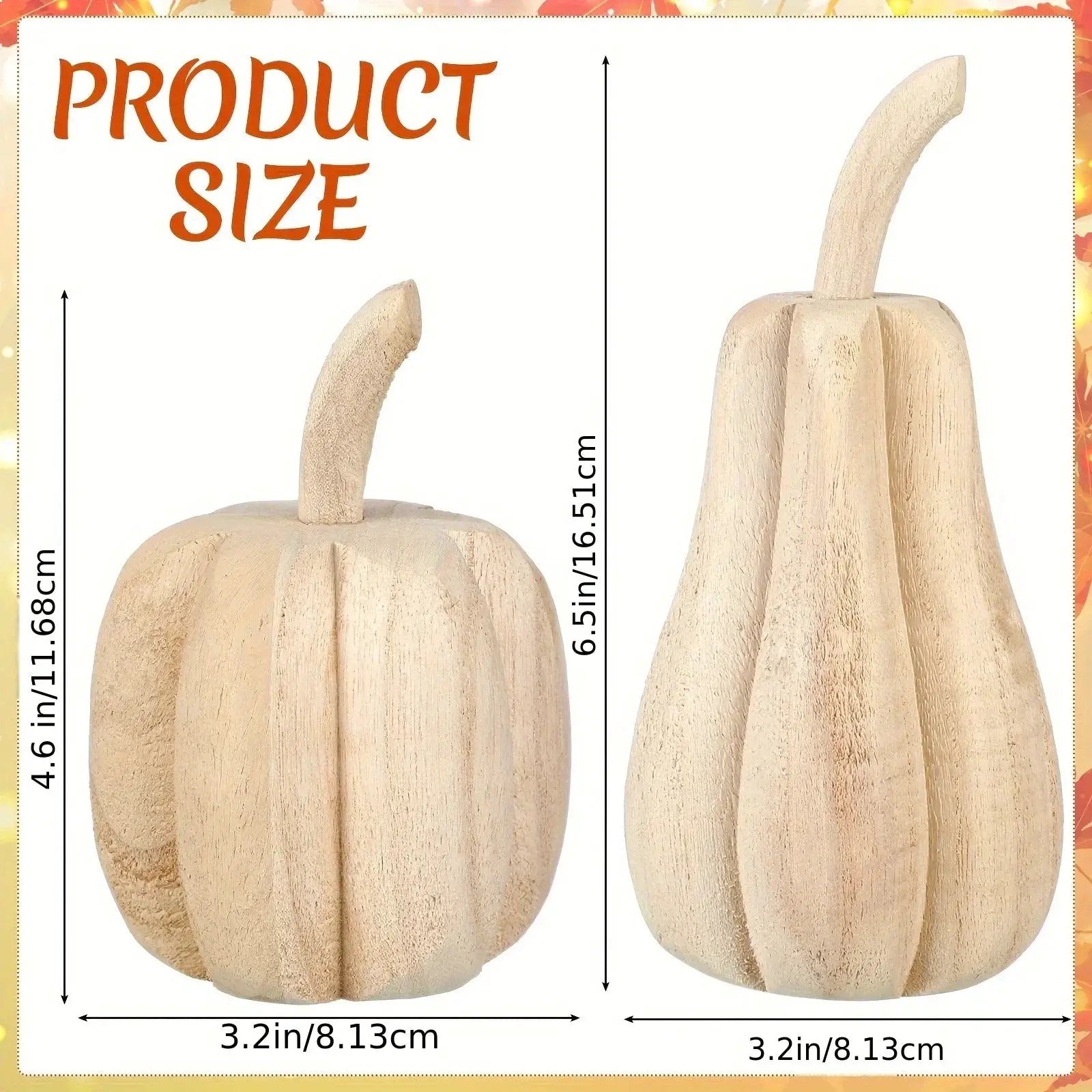 2pcs Hand-Carved Paulownia Wood Pumpkins - 6.5" & 4.5" Farmhouse Thanksgiving Decor, Natural Wood Grain Harvest Table Centerpiece, Rustic Home Signage, No Electricity Needed, Farmhouse Rustic Decor, Seasonal Table Centerpiece by House Of Avana