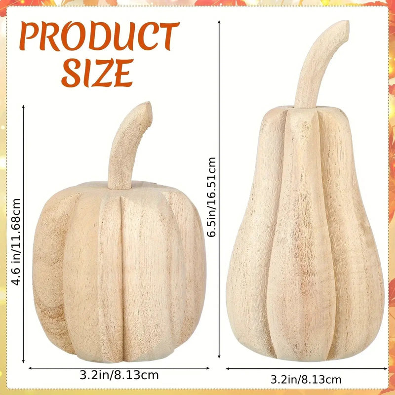 2pcs Hand-Carved Paulownia Wood Pumpkins - 6.5" & 4.5" Farmhouse Thanksgiving Decor, Natural Wood Grain Harvest Table Centerpiece, Rustic Home Signage, No Electricity Needed, Farmhouse Rustic Decor, Seasonal Table Centerpiece by House Of Avana