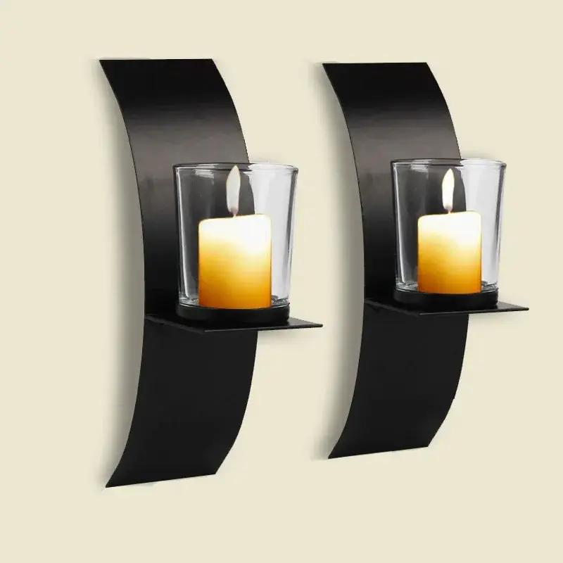 2pcs, Wall Sconce Candle Holder, 3D Curved Wall Candle Holder, Black Iron Candle Holder, Wall Hanging Candle Tray, Template Room Wall Decoration, Home Wedding Decoration by House Of Avana