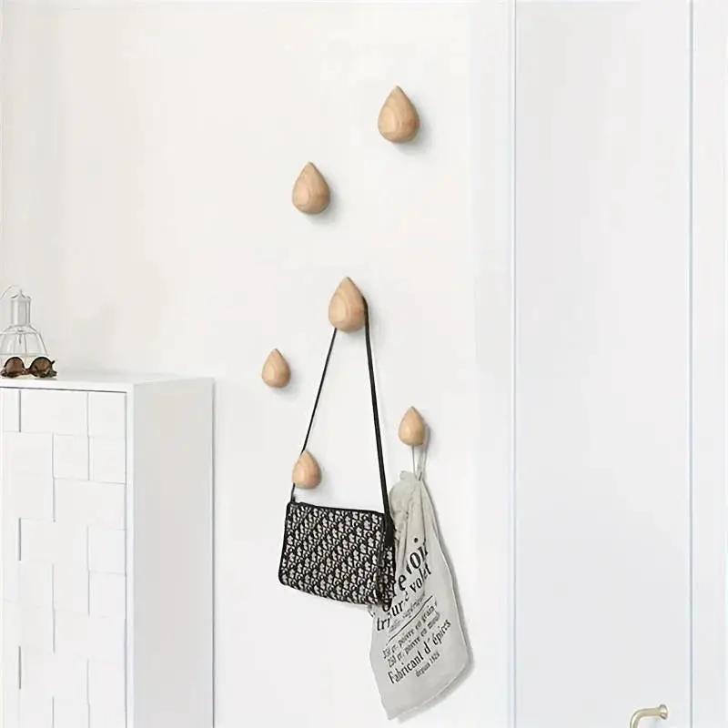 2pcs Wooden Teardrop Hooks - Heavy Duty Wall Hooks for Keys, Hats, Bags, Scarves - Rustic Farmhouse Decor - Space-Saving Entryway, Bathroom, Closet Organization - Recycled Wood Hooks - Easy Installation with Adhesive Screws - by House Of Avana