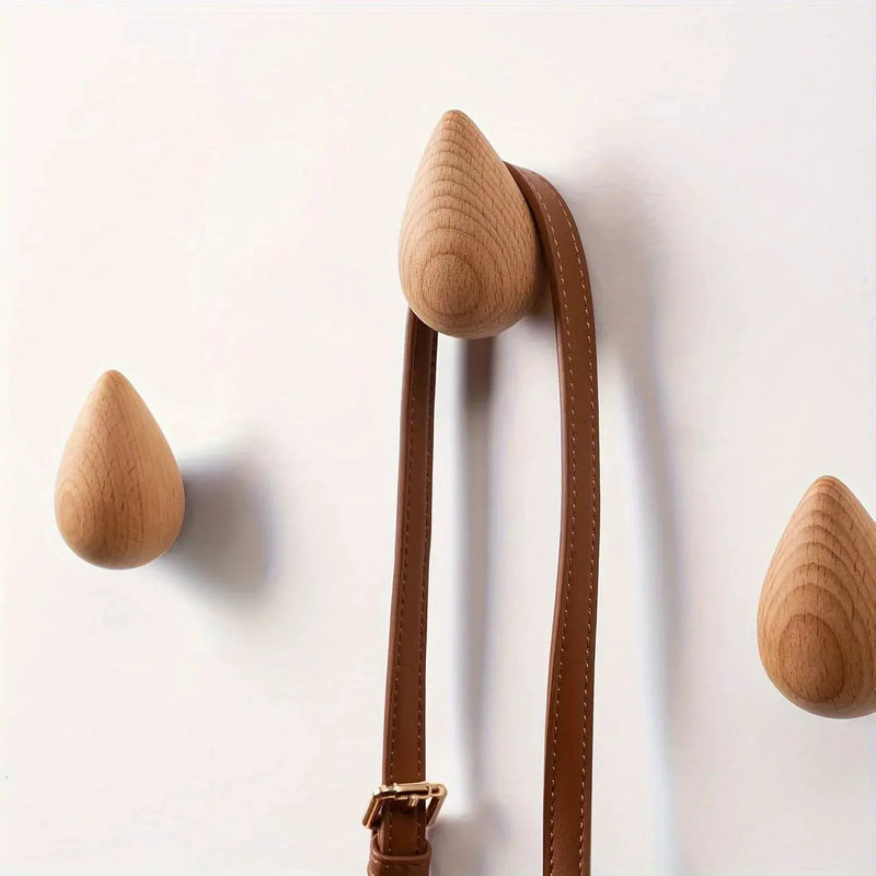 2pcs Wooden Teardrop Hooks - Heavy Duty Wall Hooks for Keys, Hats, Bags, Scarves - Rustic Farmhouse Decor - Space-Saving Entryway, Bathroom, Closet Organization - Recycled Wood Hooks - Easy Installation with Adhesive Screws - by House Of Avana