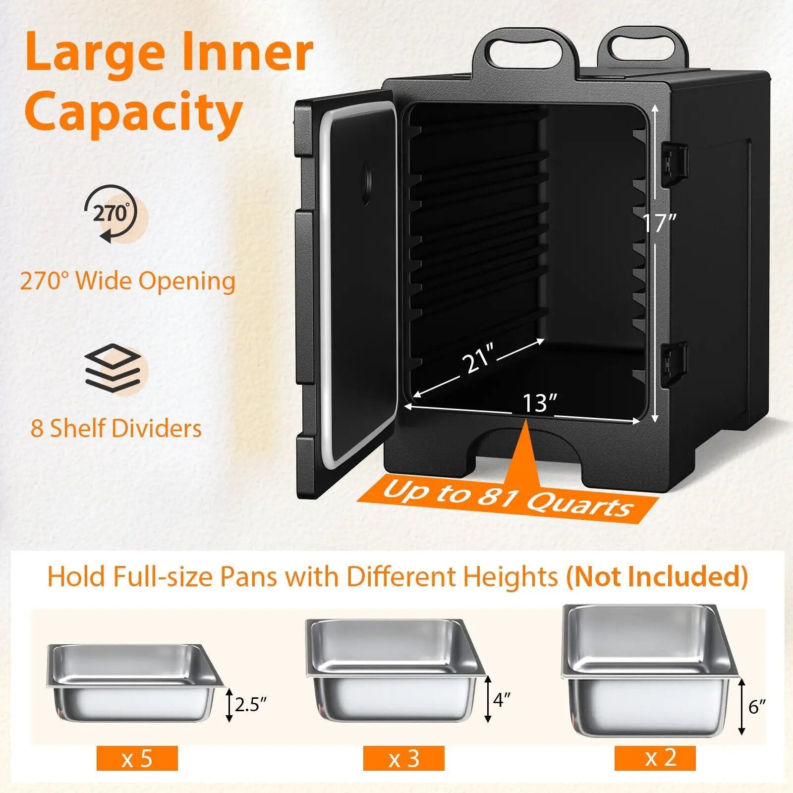 2 Pieces 81 Quart Insulated Food Pan Carrier Stackable by DirectDeals