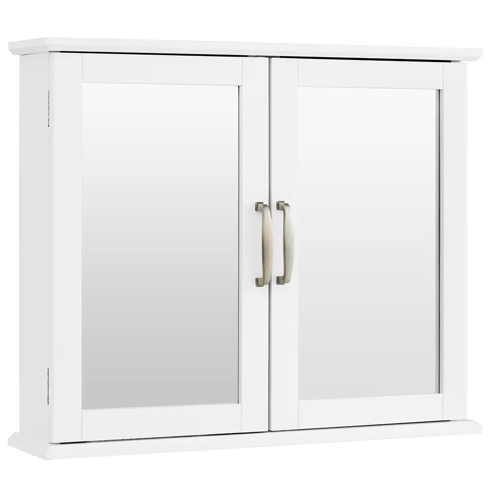 2-Tier Bathroom Wall-Mounted Mirror Storage Cabinet with Handles-White by DirectDeals