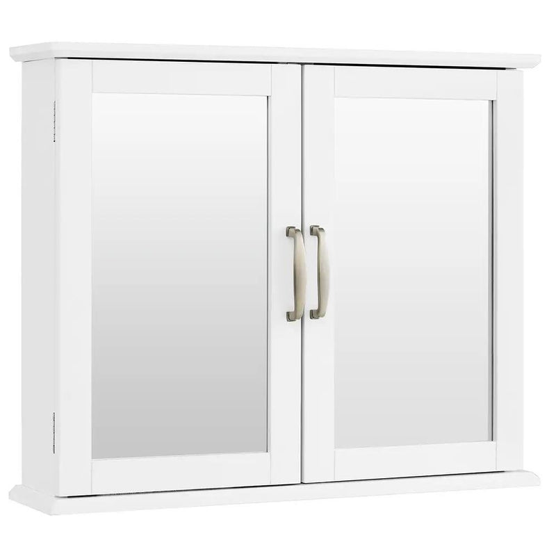 2-Tier Bathroom Wall-Mounted Mirror Storage Cabinet with Handles-White by DirectDeals