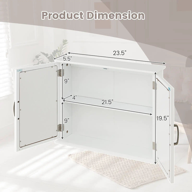 2-Tier Bathroom Wall-Mounted Mirror Storage Cabinet with Handles-White by DirectDeals