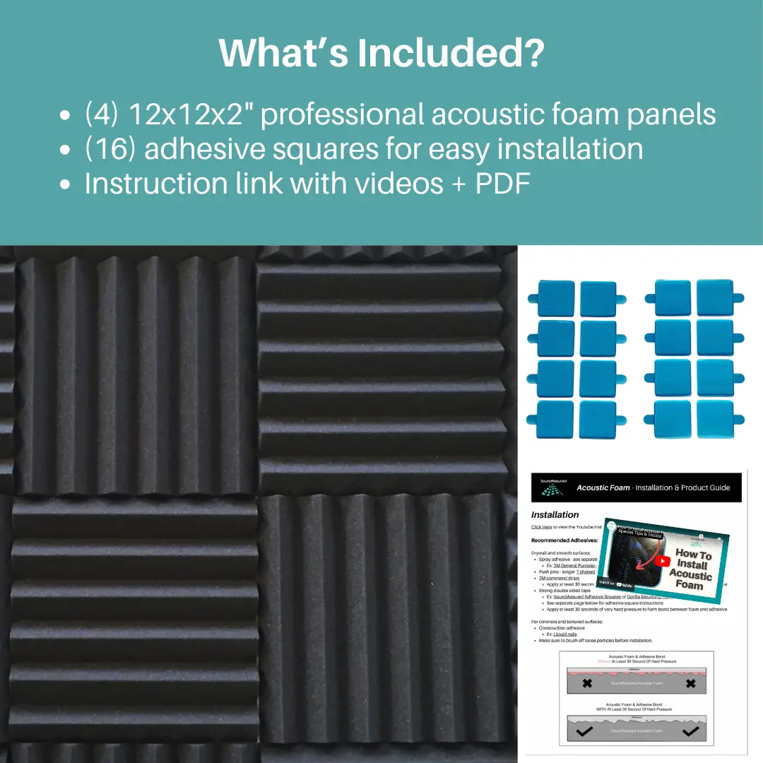 Easy Mount Acoustic Foam Kit - 12x12x2" Acoustic Foam Panels With Adhesive - Wedge Style - 4 Pack, photo 2 of 36