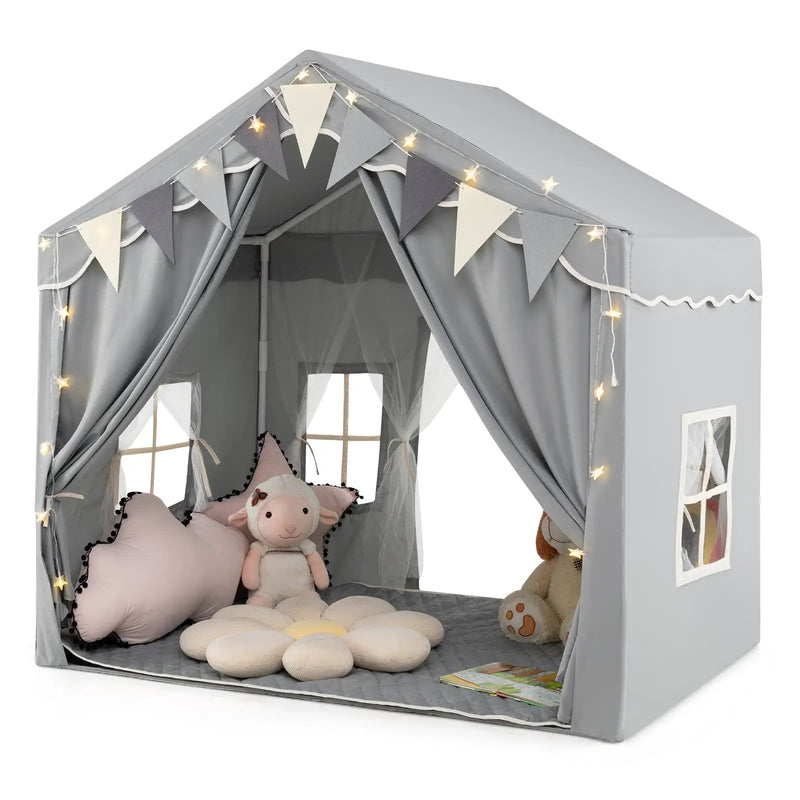 3-4 Kids Large Play Tent House with 2 Opening Doors and Star Lights-Gray by DirectDeals